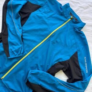 Salomon Running Jacket Mens Large Blue Trail Windbreaker Lightweight Outdoor
